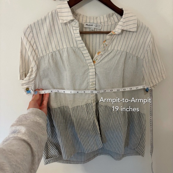 Madewell - Striped Button-Up Short Sleeve Babydoll Style Blouse - Picture 6 of 8